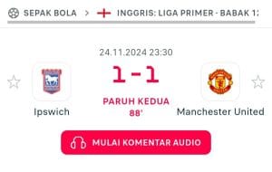 Ipswich Tahan Imbang MU di Babak Pertama
