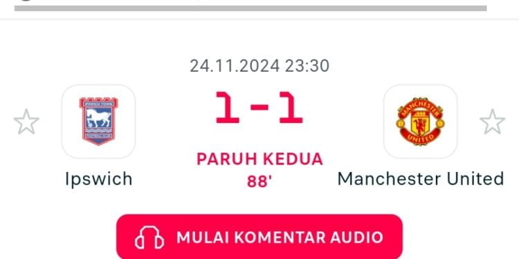 Ipswich Tahan Imbang MU di Babak Pertama