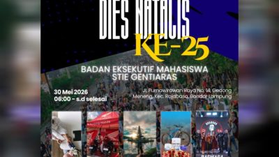 BEM STIE Gentiaras mengajak mahasiswa dan masyarakat mengikuti jalan sehat gratis bertema gaya hidup sehat dan kebersamaan dalam rangka Dies Natalis ke-25.