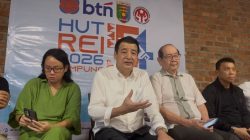 Ketua Penyelenggara HUT ke-54 REI Joko Santoso didampingi Ketua Steering Committee dan Ketua Organizing Committee beserta para wakil ketua panitia pelaksana HUT Ke-54 REI dalam konferensi pers di Kinar Resto, Bandar Lampung, Senin, 4 Mei 2026.