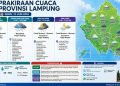 BMKG Lampung memperkirakan hujan terjadi di banyak daerah pada Senin, 15 Juni 2026. Warga diminta mewaspadai potensi petir dan angin kencang.