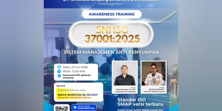 HUT ke-41 APKLINDO, DPP APKLINDO Lampung Gelar Pelatihan Sistem Manajemen Anti Penyuapan ISO 37001:2025